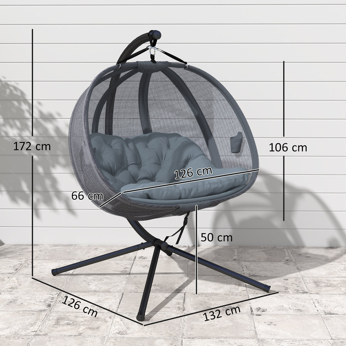 Outsunny Double Hanging Egg Chair 2 Seaters Texteline Swing Hammock Chair with Folding Design, Grey