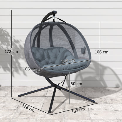 Outsunny Double Hanging Egg Chair 2 Seaters Texteline Swing Hammock Chair with Folding Design, Grey