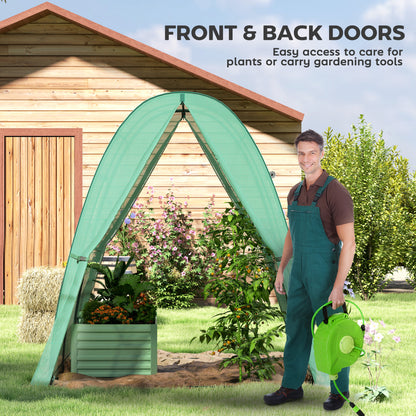 Outsunny Polytunnel Greenhouse with Sandbags, Walk-In Tunnel Green House with 2 Doors and Screen Windows, 1.8 x 1.8 x 2m, Green