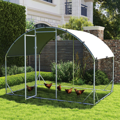 PawHut Walk In Chicken Run Galvanised Chicken Coop Hen Poultry House Cage Water-Resist Cover, Silver