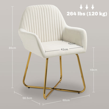 HOMCOM Modern Arm Chair Upholstered Accent Chair with Metal Base for Living Room Cream White