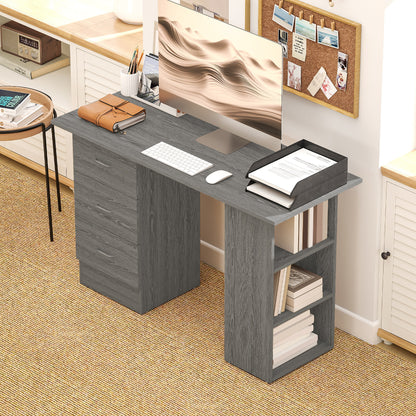 HOMCOM Computer Desk with Drawers, Home Office Desk, Writing Table, PC Workstation with 3 Storage Shelves for Working, Study, 120 x 49 x 72 cm, Grey