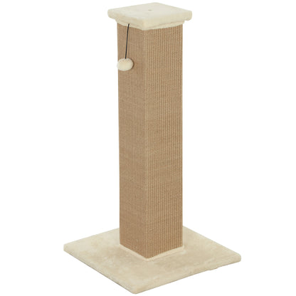 PawHut 81cm Cat Scratcher, Vertical Full Scratcher w/ Natural Jute Rope, Hanging Ball, Soft Plush - Beige