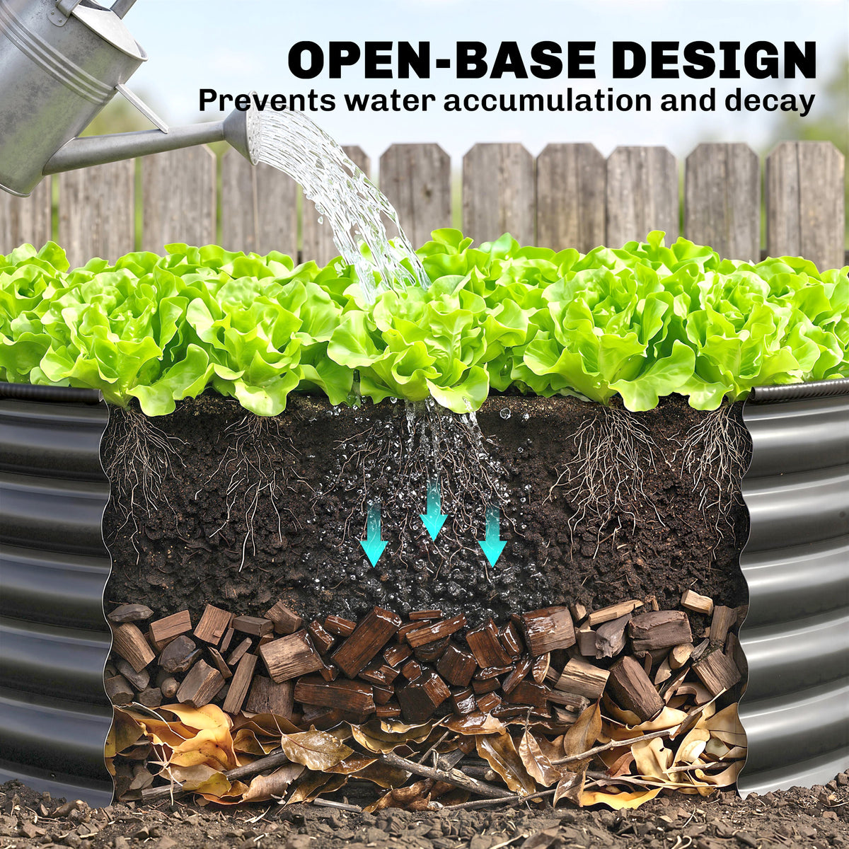 Outsunny Galvanised Raised Garden Bed with Safety Edging, Outdoor Raised Planter Box with Gloves, 120 x 120 x 43cm, Dark Grey