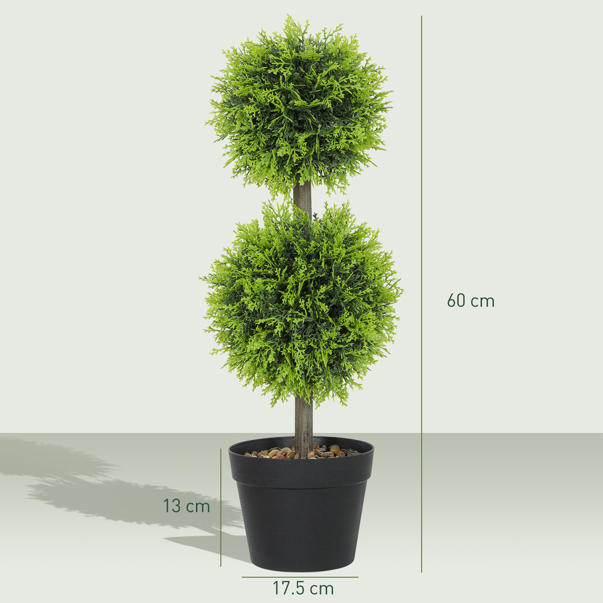 HOMCOM Set of 2 Decorative Artificial Trees, Topiary Ball-shaped Boxwood Trees in Pot with Cypress Leaves, Fake Plants for Home Indoor outdoor Decor, 60cm, 2 Tree Balls