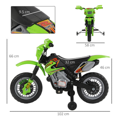 HOMCOM Kids Electric Motorbike, 6V Battery Powered Ride on Motorcycle with Training Wheels, Start-up Button, Pedal, Gift for Boys and Girls Ages 3-6 Years, Green