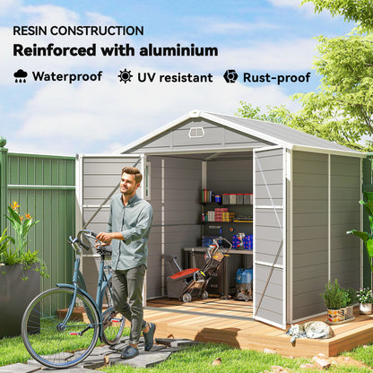 Outsunny 7.9ft x 6.2ft Aluminium Frame Rust Resistance Waterproof Shed, with Galvanised Foundation - Light Grey