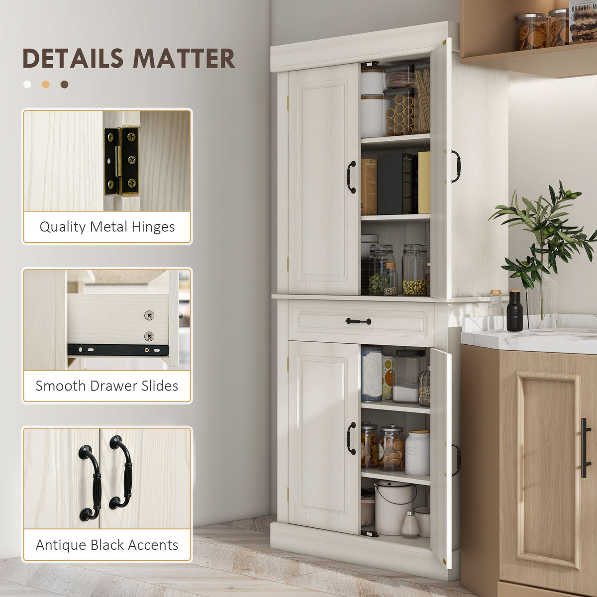 HOMCOM Tall Kitchen Cupboard, Kitchen Pantry Cabinet with 6 Shelves and Drawer, Cream White