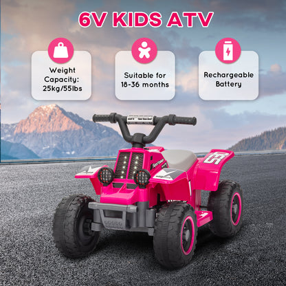 AIYAPLAY 6V Electric Quad Bike for Kids, Ride On ATV w/ Forward/Reverse, Headlights, for Ages 18-36 Months, Pink
