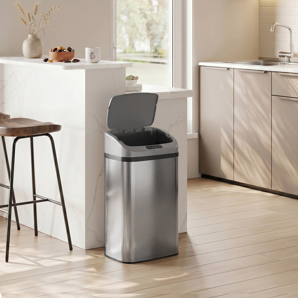 HOMCOM 48L Stainless Steel Sensor Bin - Silver-Tone