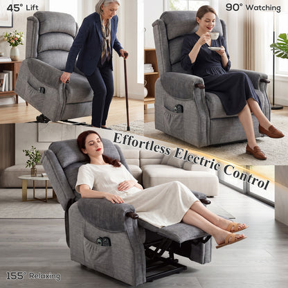 HOMCOM Power Lift Recliner with Vibration Massage and Heat, Lift Chair for Tall with Wood Grip, Pocket Spring, Light Grey