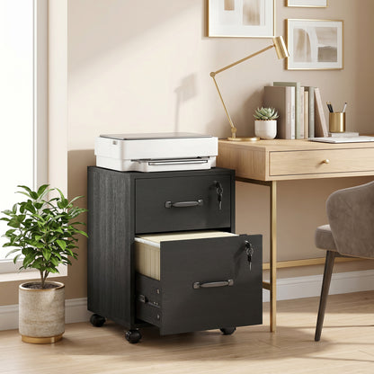 HOMCOM Rolling File Cabinet with 2 Drawers, Mobile Filing Cabinet with Hanging File Folder for Letter Sized Documents, Black