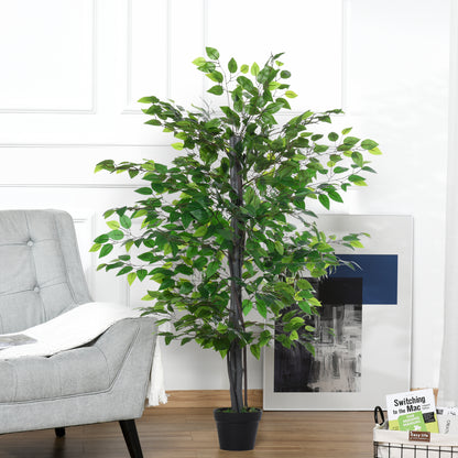 Outsunny Artificial Tree White Rose Floral in Pot, Fake Plant for Home Indoor Decor, 90cm, Purple