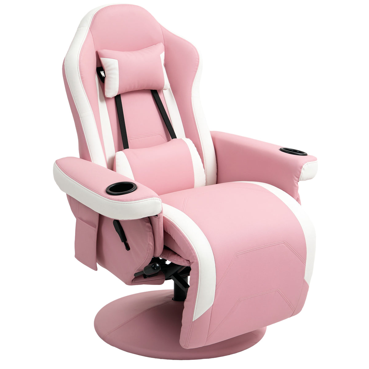 HOMCOM Manual Recliner Armchair PU Leather Lounge Chair w Adjustable Leg Rest, 135° Reclining Function, 360° Swivel, Pink
