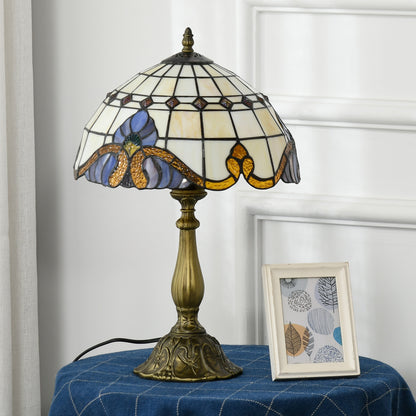 HOMCOM Tiffany Stained Glass Table Lamp, Handmade Antique Bedside Lamp, Decorative Night Light for Bedroom, Living room, Home, Nightstand