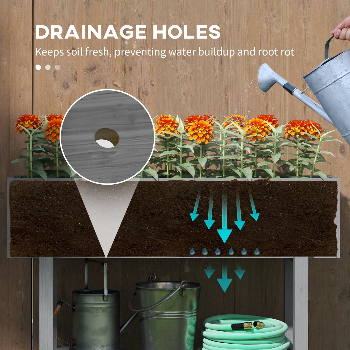Outsunny Wooden Two-Tier Raised Planter, Two Drainage Holes, 35L - Grey