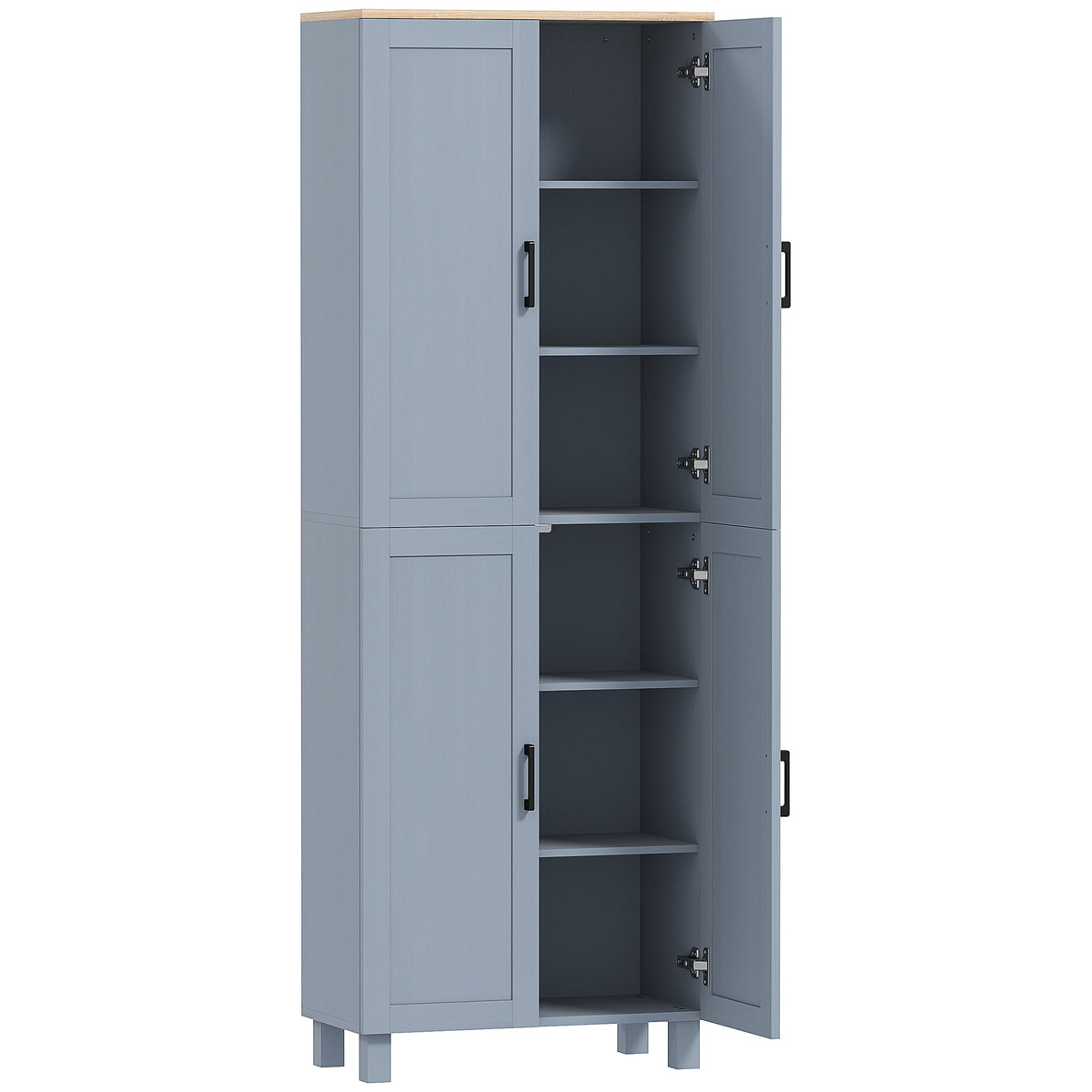HOMCOM Freestanding Kitchen Cupboard, 4-Door Storage Cabinet with Adjustable Shelves, Modern Kitchen Pantry, 170cm, Grey