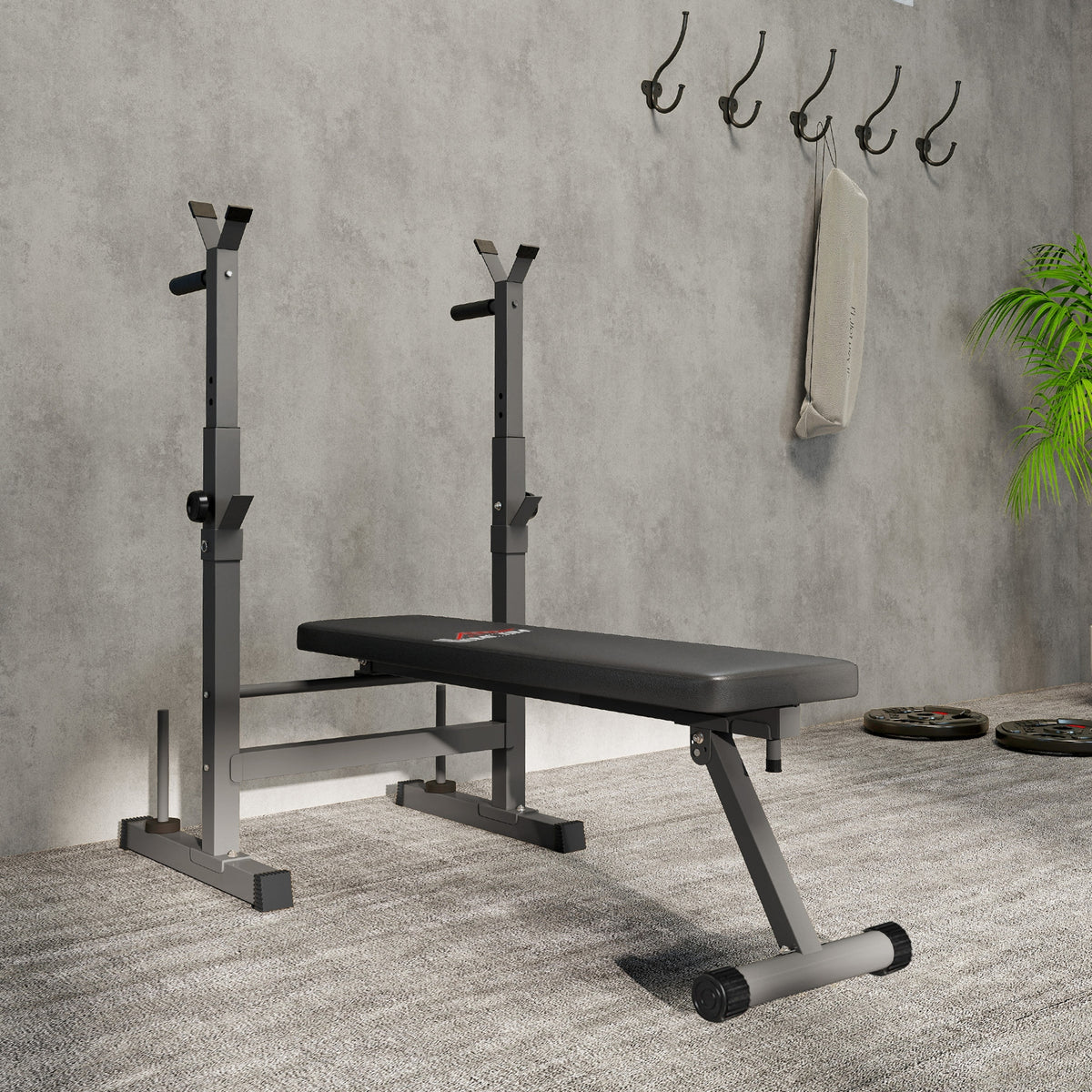 HOMCOM Adjustable Weight Bench, Foldable Bench, with Barbell Rack, Grey