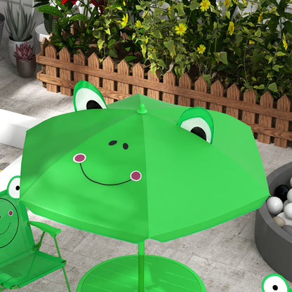Outsunny Kids Folding Picnic Table Chair Set w/ Parasol, Green