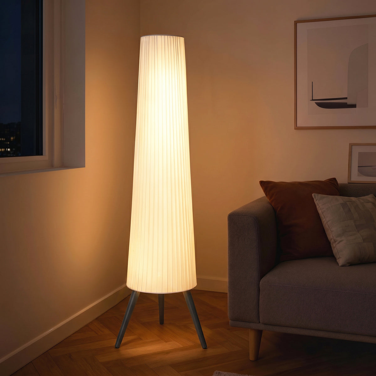 HOMCOM Dimmable Tripod Floor Lamp with Foot Switch, Nordic Standing Lamp with Fabric Shade, 153cm, White and Grey