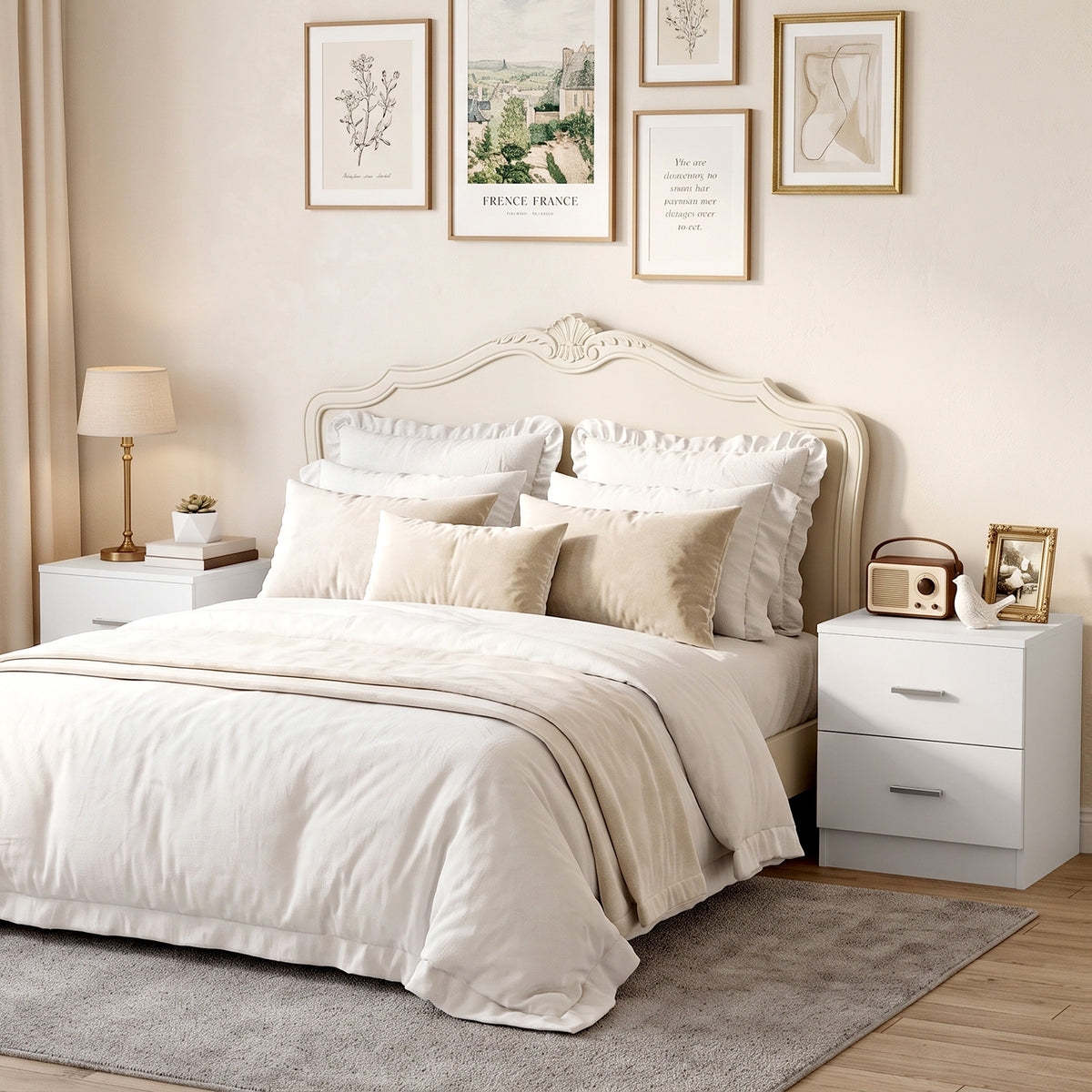 HOMCOM Modern Bedside Table, Beside Cabinet with 2 Drawers, for Bedroom, Living Room, White