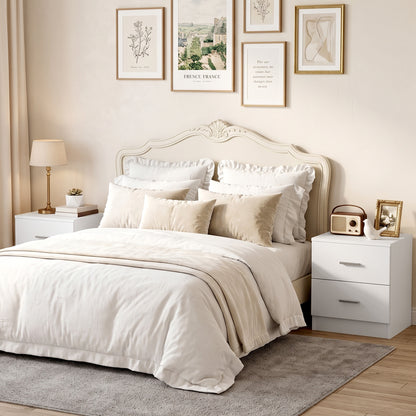 HOMCOM Modern Bedside Table, Beside Cabinet with 2 Drawers, for Bedroom, Living Room, White