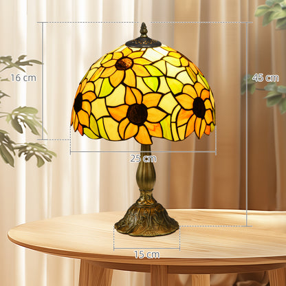HOMCOM Tiffany Stained Glass Table Lamp, Handmade Antique Bedside Lamp for Bedroom, Living room, Home, Nightstand, Decorative Night Light, Orange Sunflower