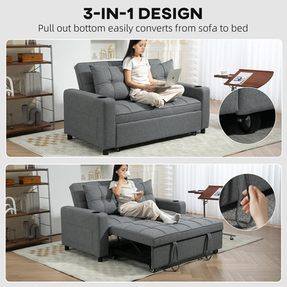 HOMCOM 2 Seater Sofa Bed Pull-Out Sofa Bed with 3-position adjustable backrest - Charcoal Grey