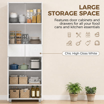 HOMCOM Storage Cabinet, Kitchen Cupboard with 3 Adjustable Shelves, 60L x 35W x 170H cm, White
