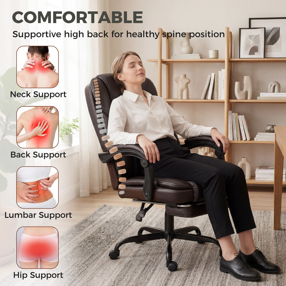 HOMCOM Executive Home Office Chair Reclining Function Footrest Computer Desk Chair High Back, Brown