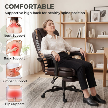 HOMCOM Executive Home Office Chair Reclining Function Footrest Computer Desk Chair High Back, Brown