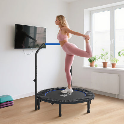 HOMCOM 45" Foldable Mini Fitness Trampoline, with Adjustable Foam Handle, Blue