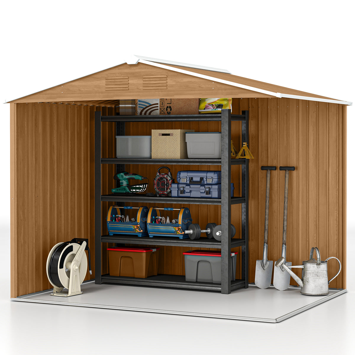 Outsunny 8 x 6ft Galvanised Steel Shed, with Double Door - Brown