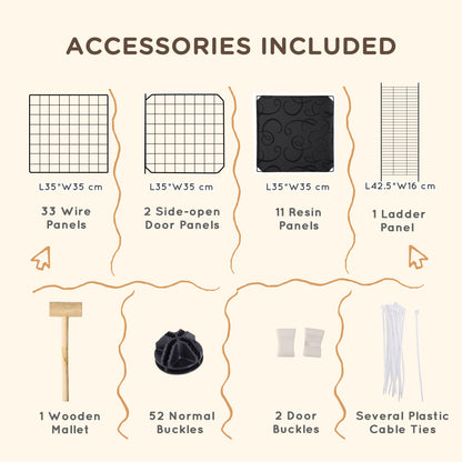 PawHut Pet Playpen with Door, Guinea Pigs Metal Mesh Cage for Small Animal, Chinchilla, 175 x 105 x 70 CM, Black