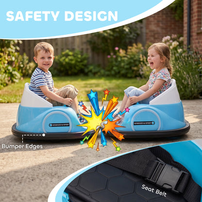AIYAPLAY 360° Rotation Kids Bumper Car, 12V Waltz Car with Remote Control, Dual Joystick, Music, Lights, Light Blue