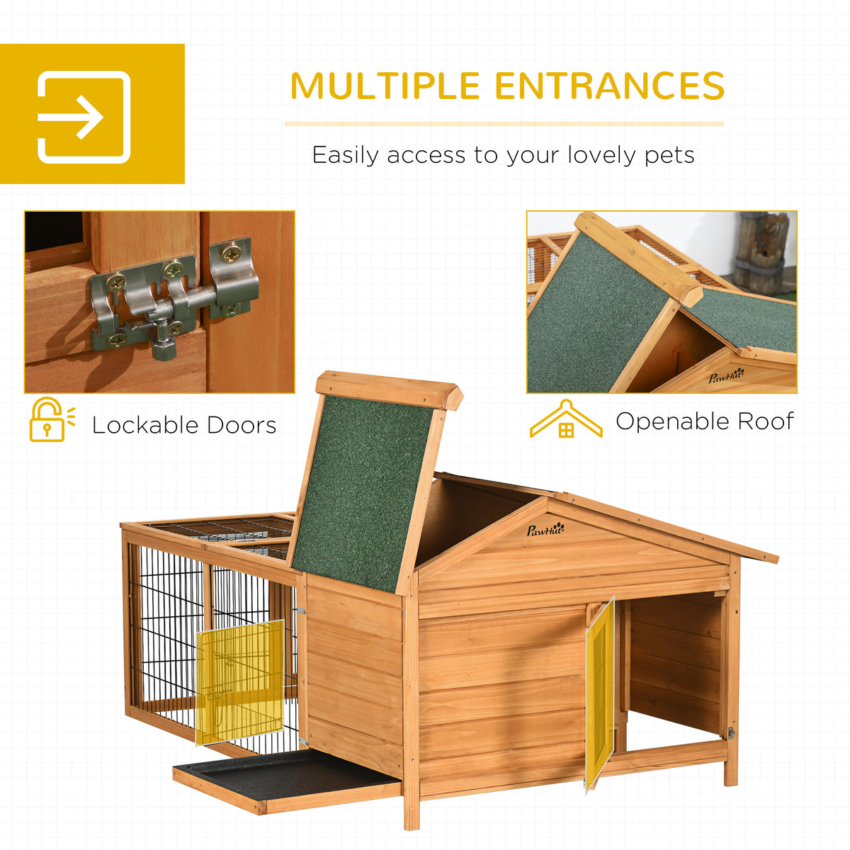PawHut Wooden Rabbit Hutch Outdoor, Guinea Pig Hutch, Detachable Pet House Animal Cage with Openable Run & Roof Lockable Door Slide-out Tray 146 x 95 x 69cm