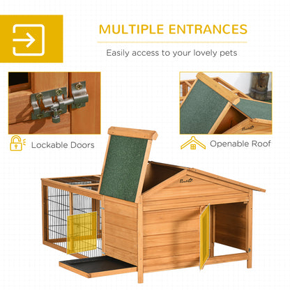 PawHut Wooden Rabbit Hutch Outdoor, Guinea Pig Hutch, Detachable Pet House Animal Cage with Openable Run & Roof Lockable Door Slide-out Tray 146 x 95 x 69cm