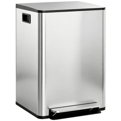 HOMCOM 60L Dual Compartment Stainless Steel Bin, with Deodoriser Holders - Silver Tone