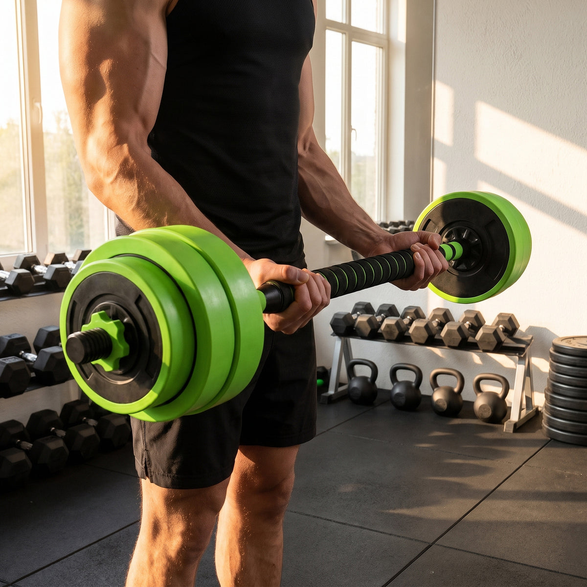 SPORTNOW 30kg 6-In-One Adjustable Weight Dumbbells Set, Barbell, Kettlebell, Push Up Stand - Green