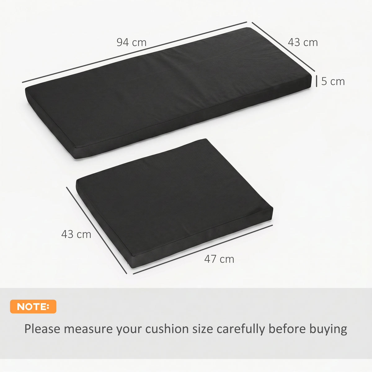 Outsunny Outdoor Seat Cushion Pads for Rattan Furniture, 3 PCs Garden Furniture Cushions, Black