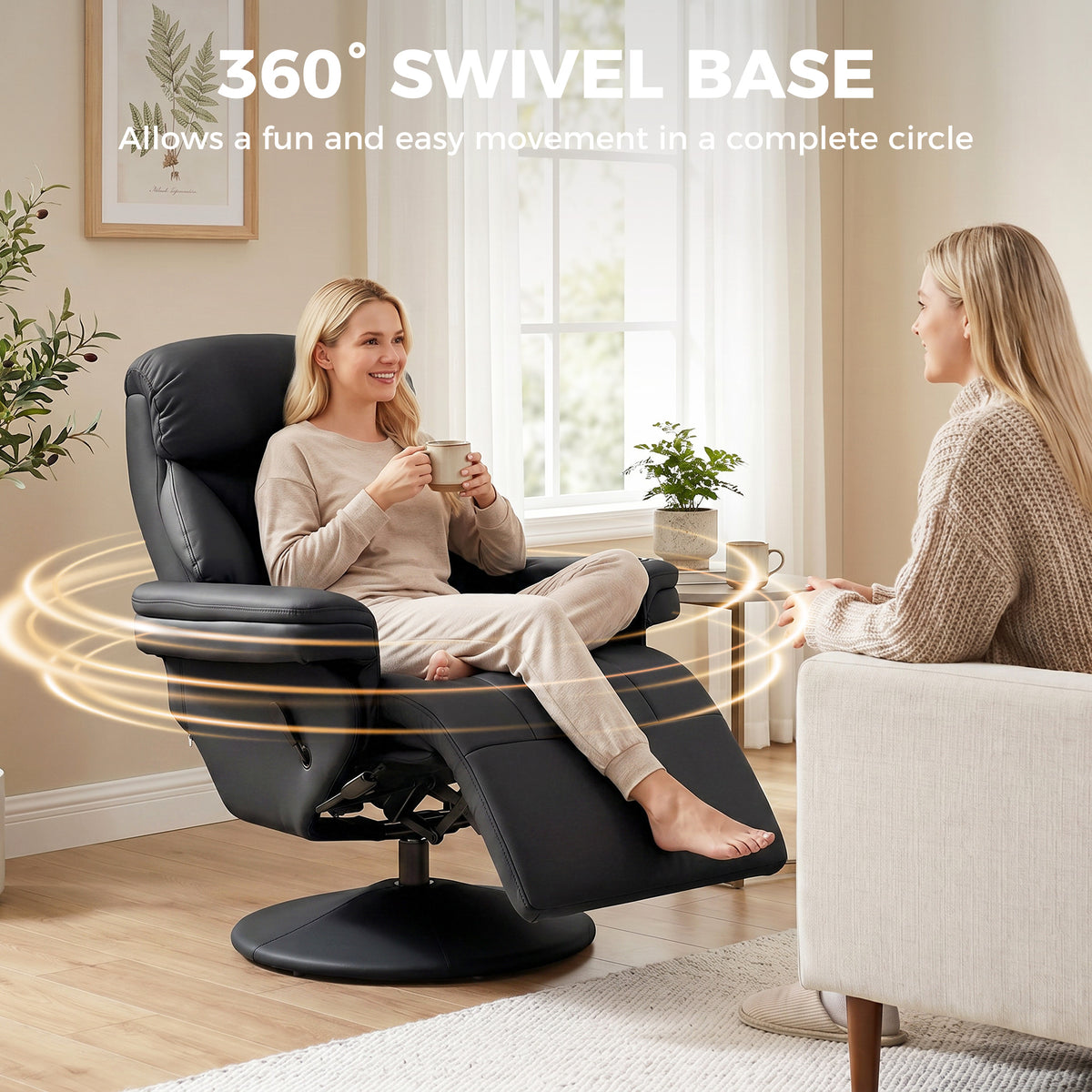 HOMCOM Upholstered Reclining Armchair, Manual Recliner Chair with Footrest and Adjustable Backrest, Black