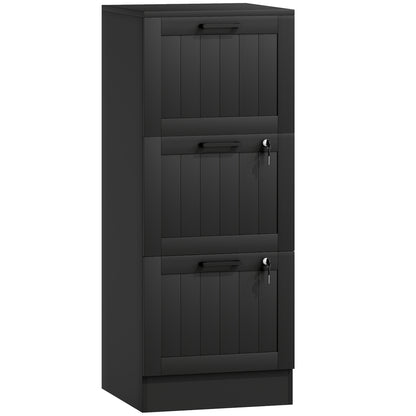 HOMCOM 3 Drawer Filing Cabinet with Lock, Office Storage Cabinet with Adjustable Hanging Bars for A4 Letter Size Files, Black