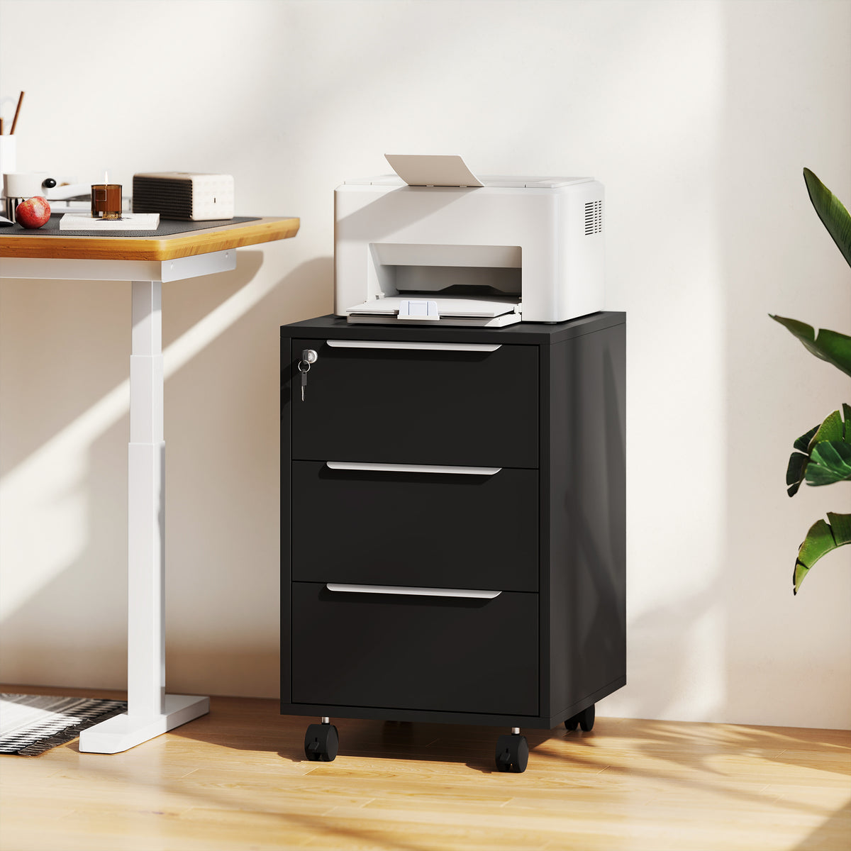 HOMCOM Three-Drawer Locking Filing Cabinet - Black