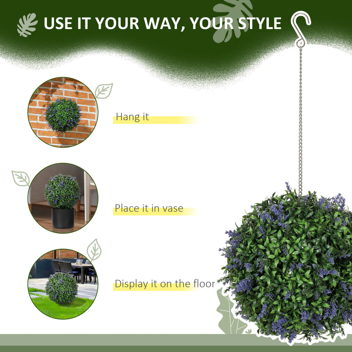 HOMCOM Set of 2 Artificial Plant Topiary Balls, UV-protected Fake Decorative Plants, Purple