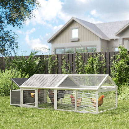 PawHut Wooden Chicken Coop with Nesting Box, Openable Roof, for 4-8 Chickens, White