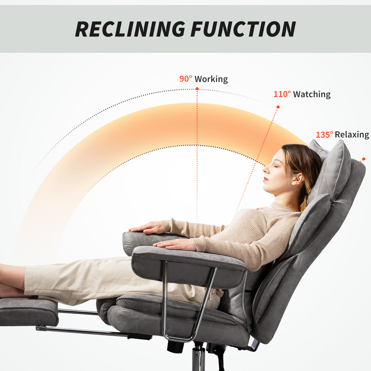 HOMCOM Leathaire Reclining Office Chair with Lumbar Support Pillow - Grey