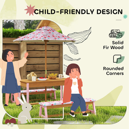 AIYAPLAY Kids Picnic Table Set with Removable & Foldable Umbrella, Storage Boxes, Flamingo Theme, Pink