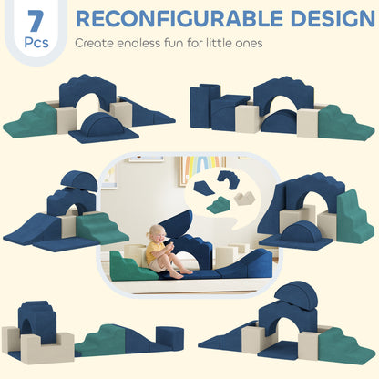 AIYAPLAY 7 Piece Kids Soft Play Set with Detachable Cover, Baby Indoor Climb and Crawl Foam Toy for Toddlers, Dark Blue