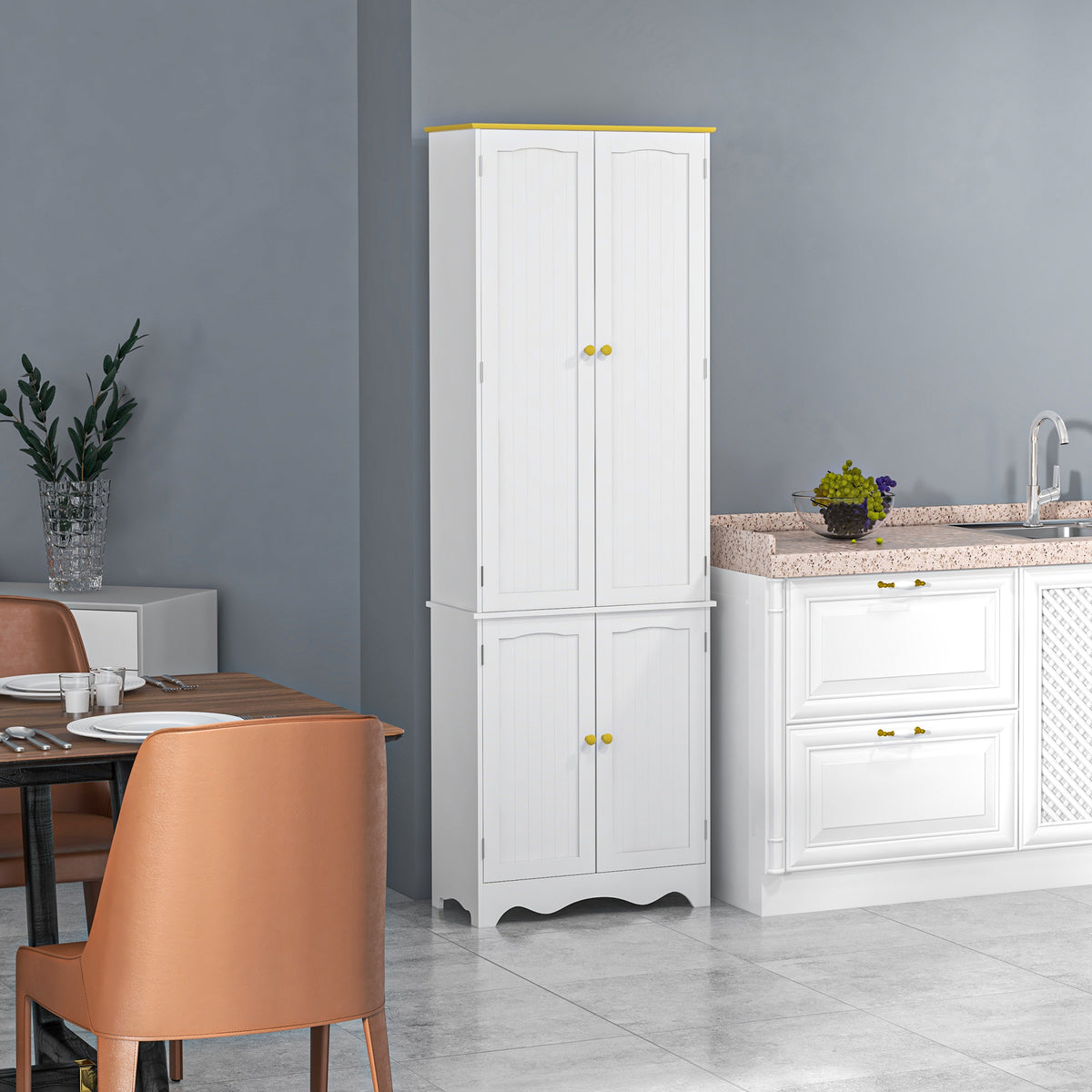 HOMCOM Freestanding 4-Door Kitchen Cupboard, Storage Cabinet Organizer with 4 Shelves, 183cm, White