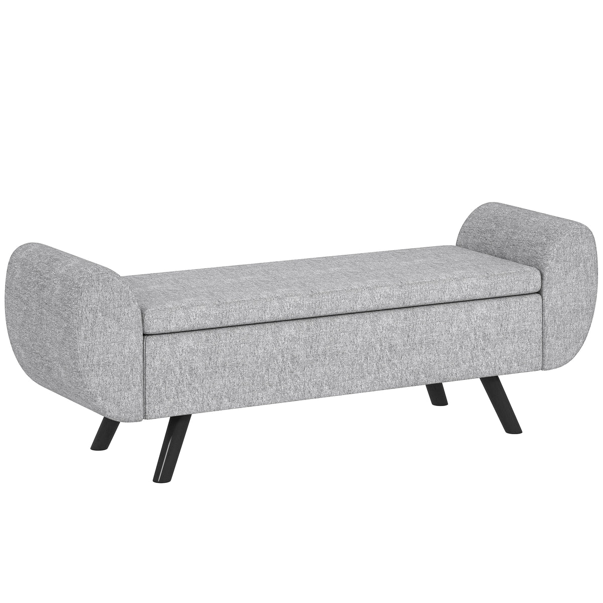 HOMCOM Storage Ottoman with Armrest, Window Seat, Upholstered Linen Storage Bench with Rubberwood Legs, Footstool for Bedroom Living Room, Hallway, Dark Grey
